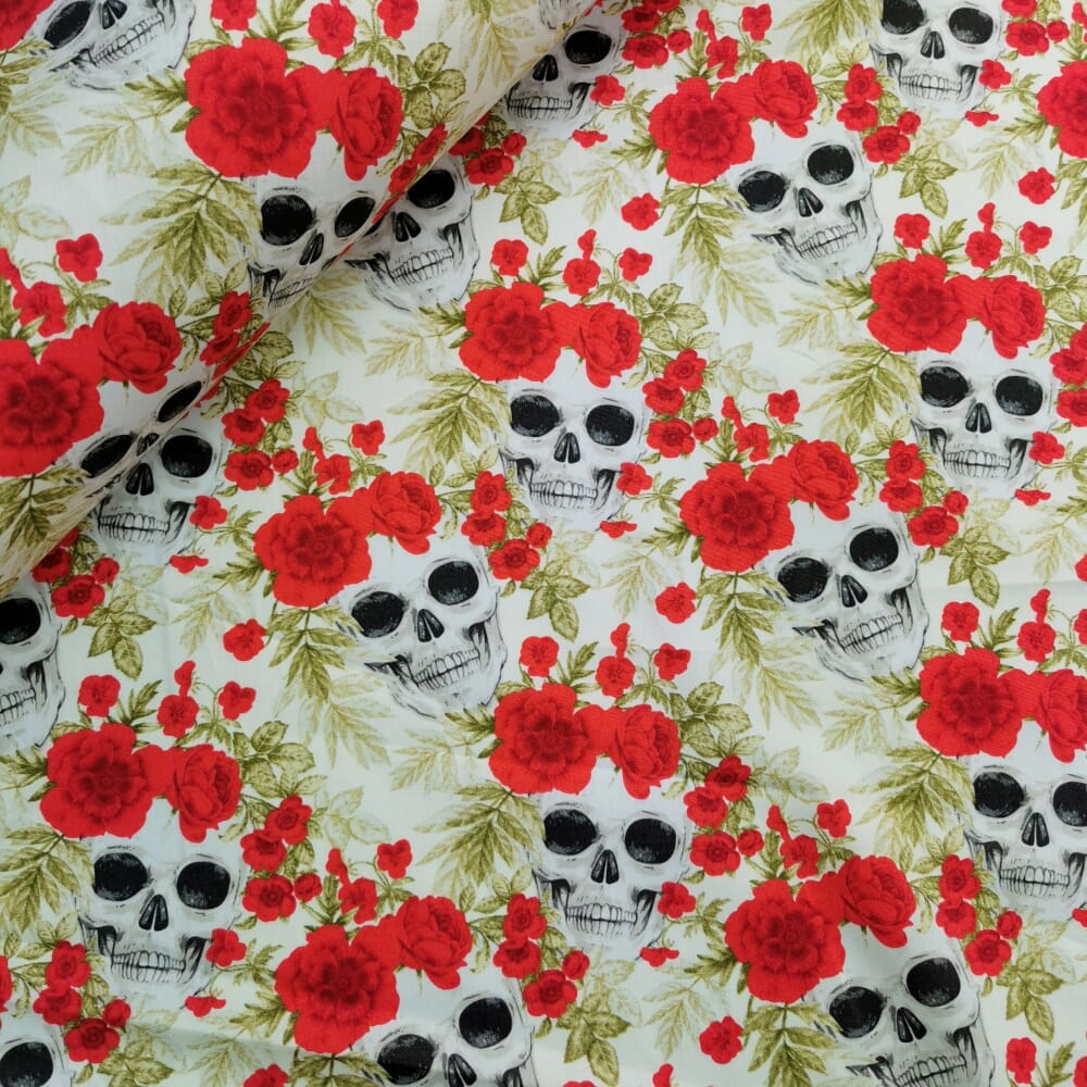 100% Cotton SKULLS and ROSES Fabric